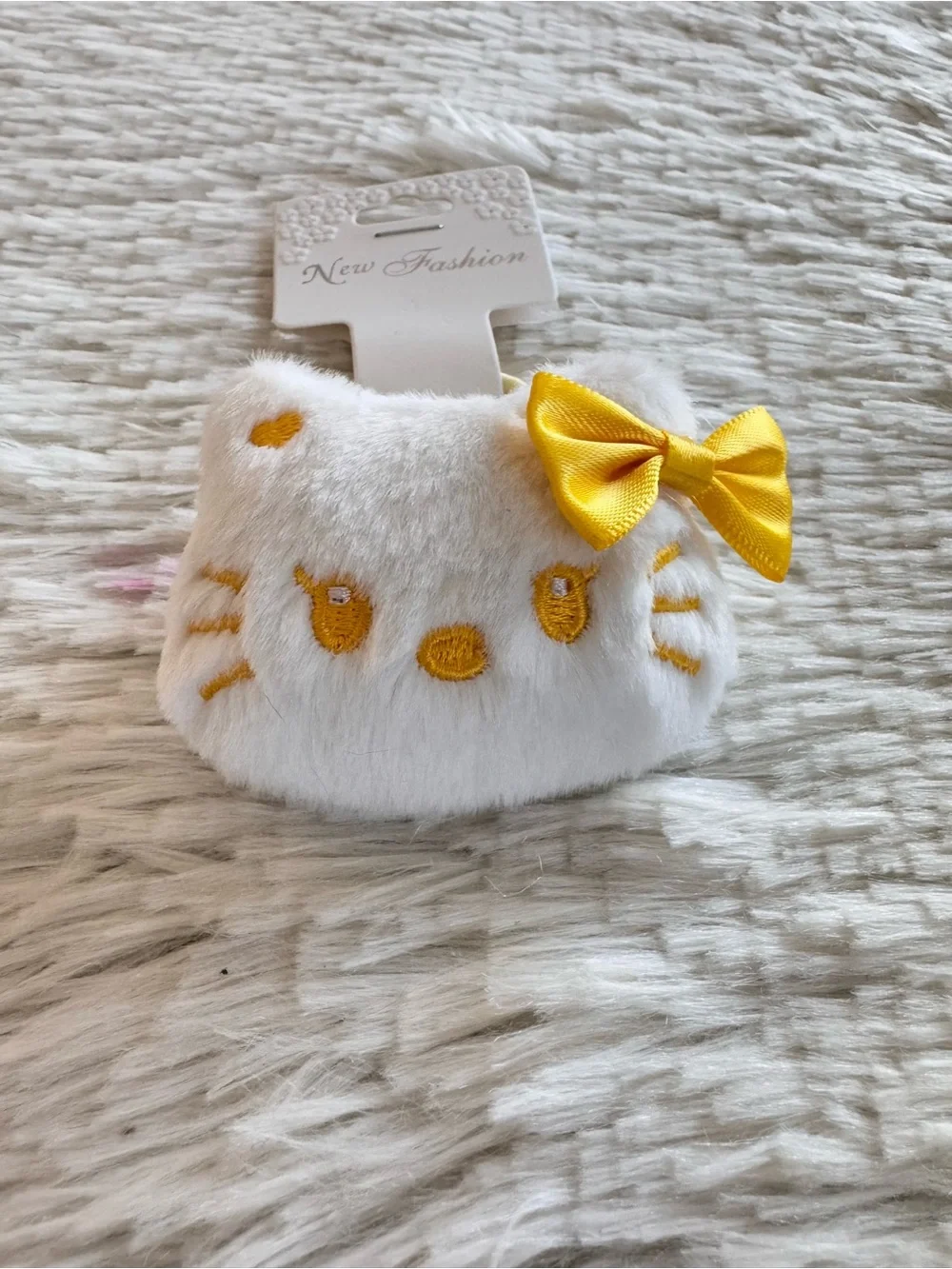 Hello kitty White Fuzzy with Yellow Bow hair Tie